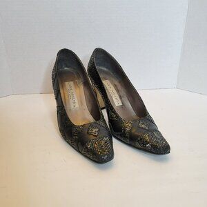 Cara Molina España Leather Gray, Metallic, Black Snakeskin Pattern Heels -Size 7